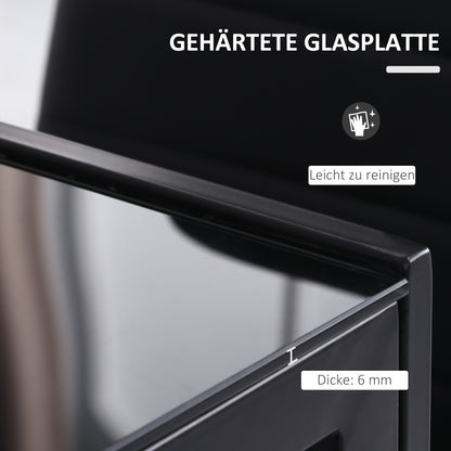 Dining Table Kitchen Table for 4 People, Dining Table, Living Room Table with Tempered Glass Top, for Kitchen, Dining Room, Metal, Black, 120 x 60 x 75 cm