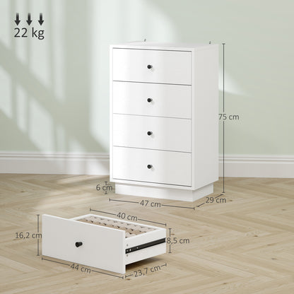 4-Drawer Chest Modern Bedroom Dresser Narrow Chest of Drawers for Living Room Hallway 47x29x75 cm White