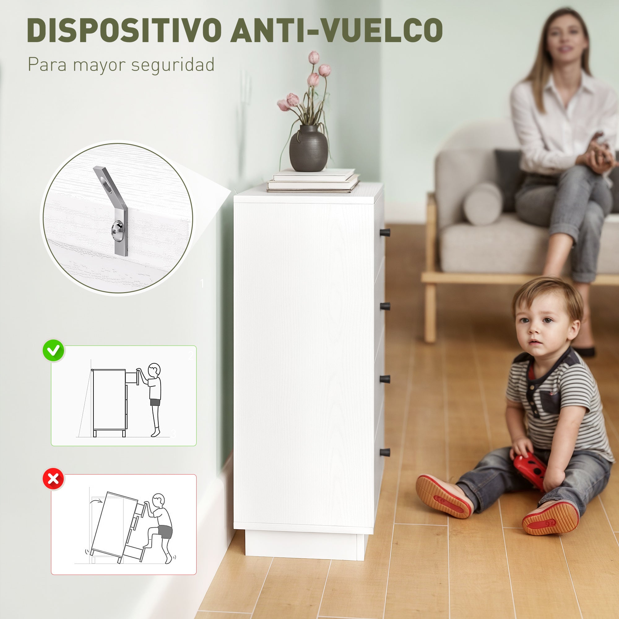 4-Drawer Chest Modern Bedroom Dresser Narrow Chest of Drawers for Living Room Hallway 47x29x75 cm White