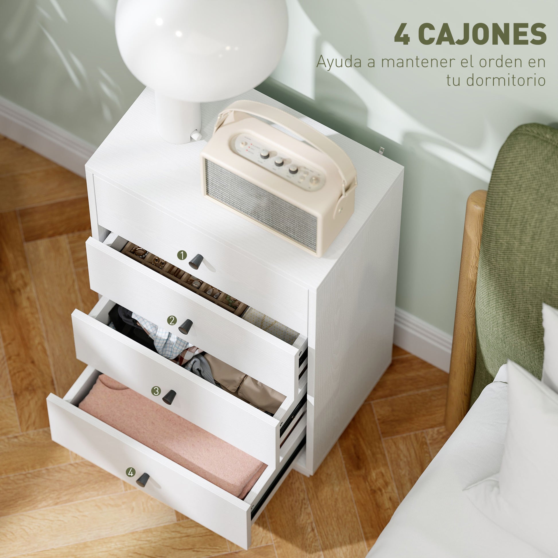 4-Drawer Chest Modern Bedroom Dresser Narrow Chest of Drawers for Living Room Hallway 47x29x75 cm White