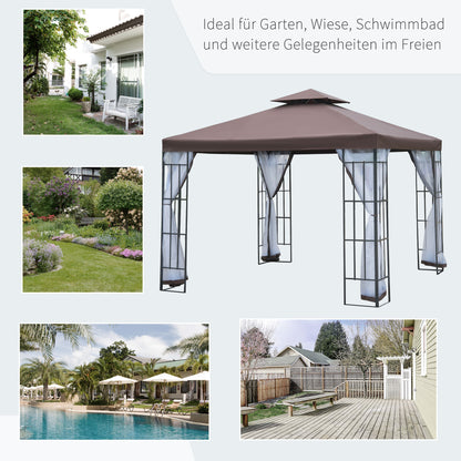 Pavilion Garden Pavilion with Mosquito Net Side Panels, Party Tent with Double Roof, Garden Gazebo Marquee 2.97x2.97m