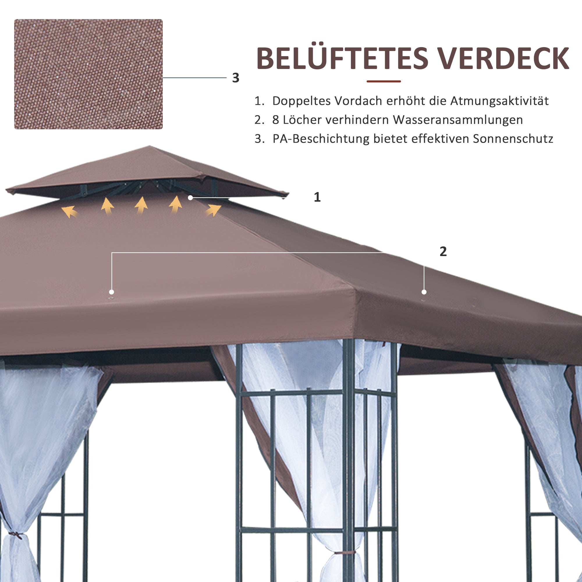 Pavilion Garden Pavilion with Mosquito Net Side Panels, Party Tent with Double Roof, Garden Gazebo Marquee 2.97x2.97m