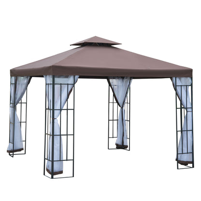 Pavilion Garden Pavilion with Mosquito Net Side Panels, Party Tent with Double Roof, Garden Gazebo Marquee 2.97x2.97m