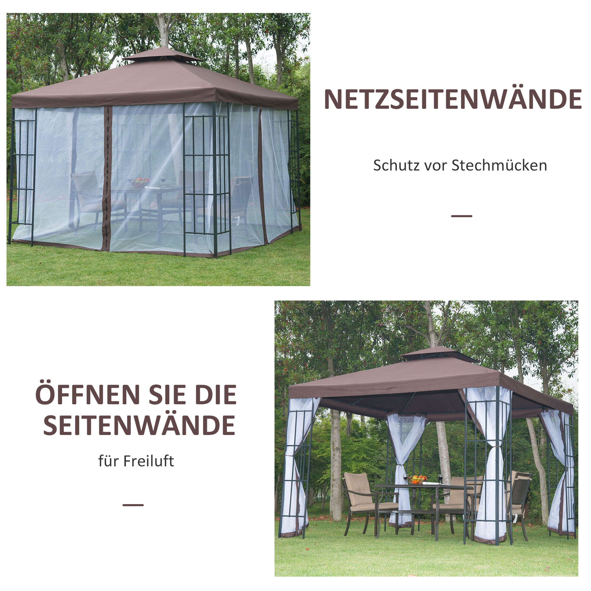 Pavilion Garden Pavilion with Mosquito Net Side Panels, Party Tent with Double Roof, Garden Gazebo Marquee 2.97x2.97m