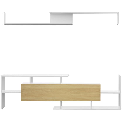 Living Room Furniture Set TV Stand for TVs up to 65" Wall Mounted or up to 40" Floor Standing with TV Table 153.6x25x42 cm and Wall Shelf 150x14.5x16.3 cm White and Natural