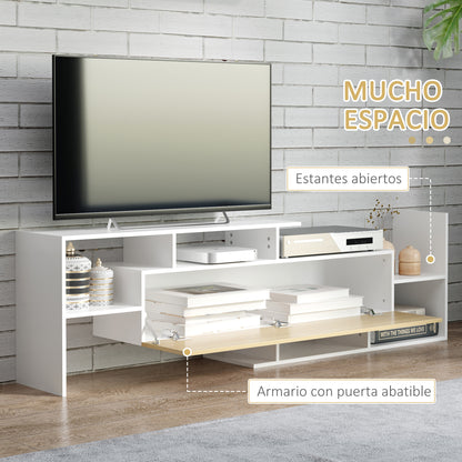 Living Room Furniture Set TV Stand for TVs up to 65" Wall Mounted or up to 40" Floor Standing with TV Table 153.6x25x42 cm and Wall Shelf 150x14.5x16.3 cm White and Natural
