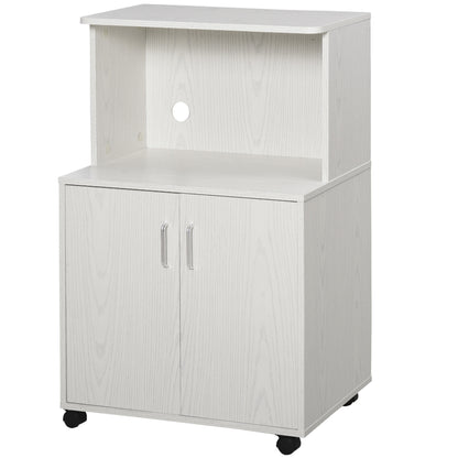 Microwave Sideboard Kitchen Cabinet with 2 Doors and Adjustable Shelf with Wheels Load 70 kg 60.4x40.3x97 cm White