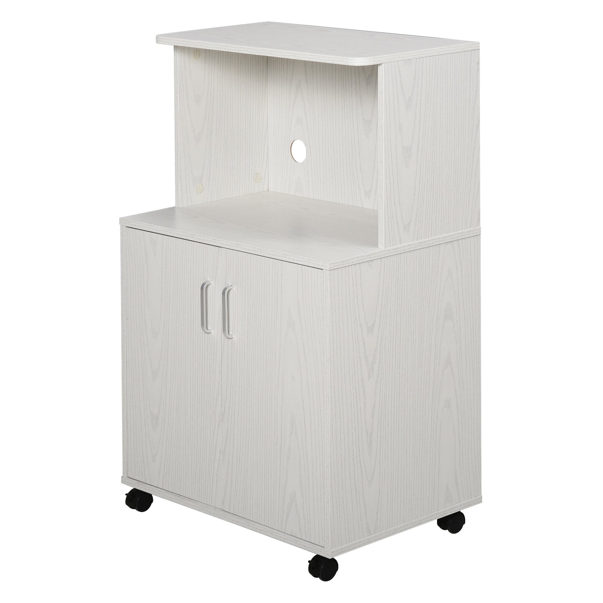 Microwave Sideboard Kitchen Cabinet with 2 Doors and Adjustable Shelf with Wheels Load 70 kg 60.4x40.3x97 cm White