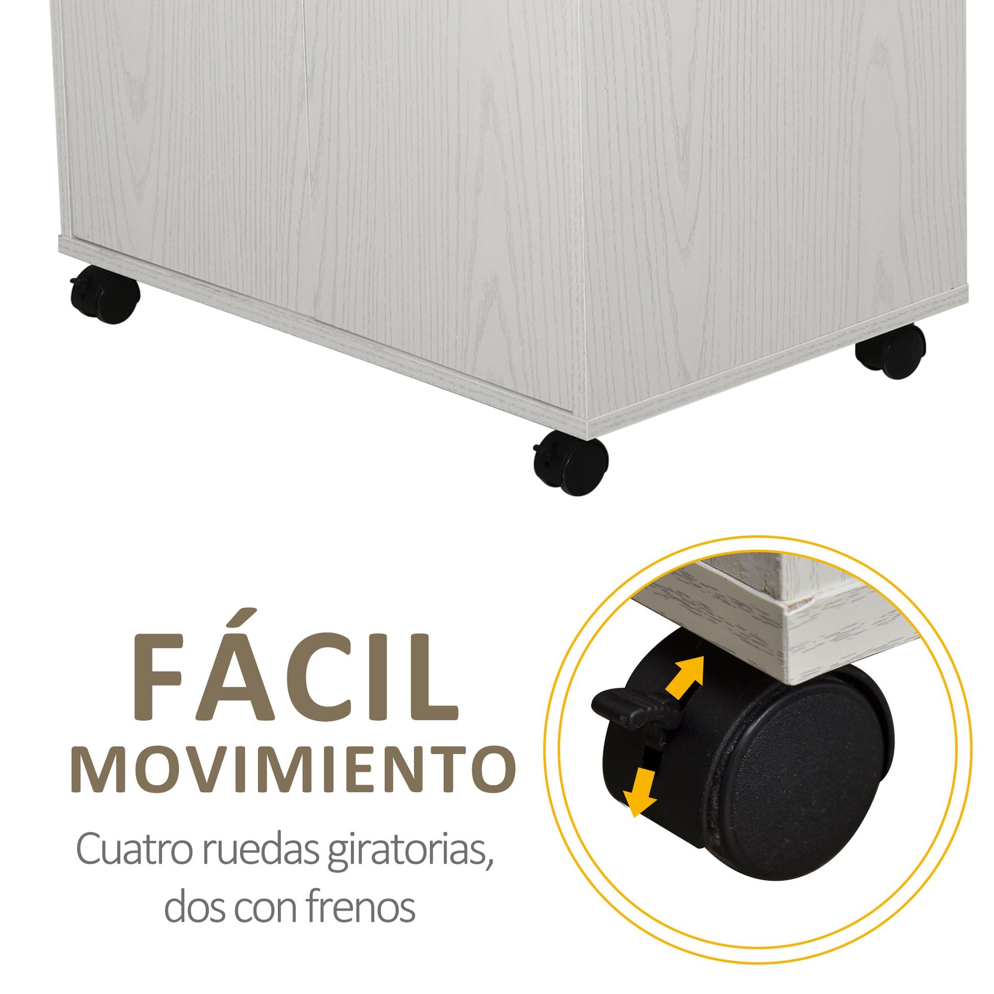 Microwave Sideboard Kitchen Cabinet with 2 Doors and Adjustable Shelf with Wheels Load 70 kg 60.4x40.3x97 cm White