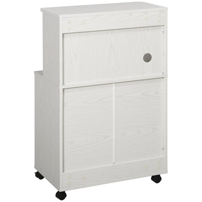 Microwave Sideboard Kitchen Cabinet with 2 Doors and Adjustable Shelf with Wheels Load 70 kg 60.4x40.3x97 cm White