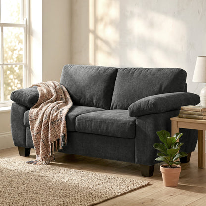 2-Seater Chenille Sofa, Compact 61.4" Fabric Couch with Thick Pocket-Spring Cushion & Wide Padded Arms – Dark Gray