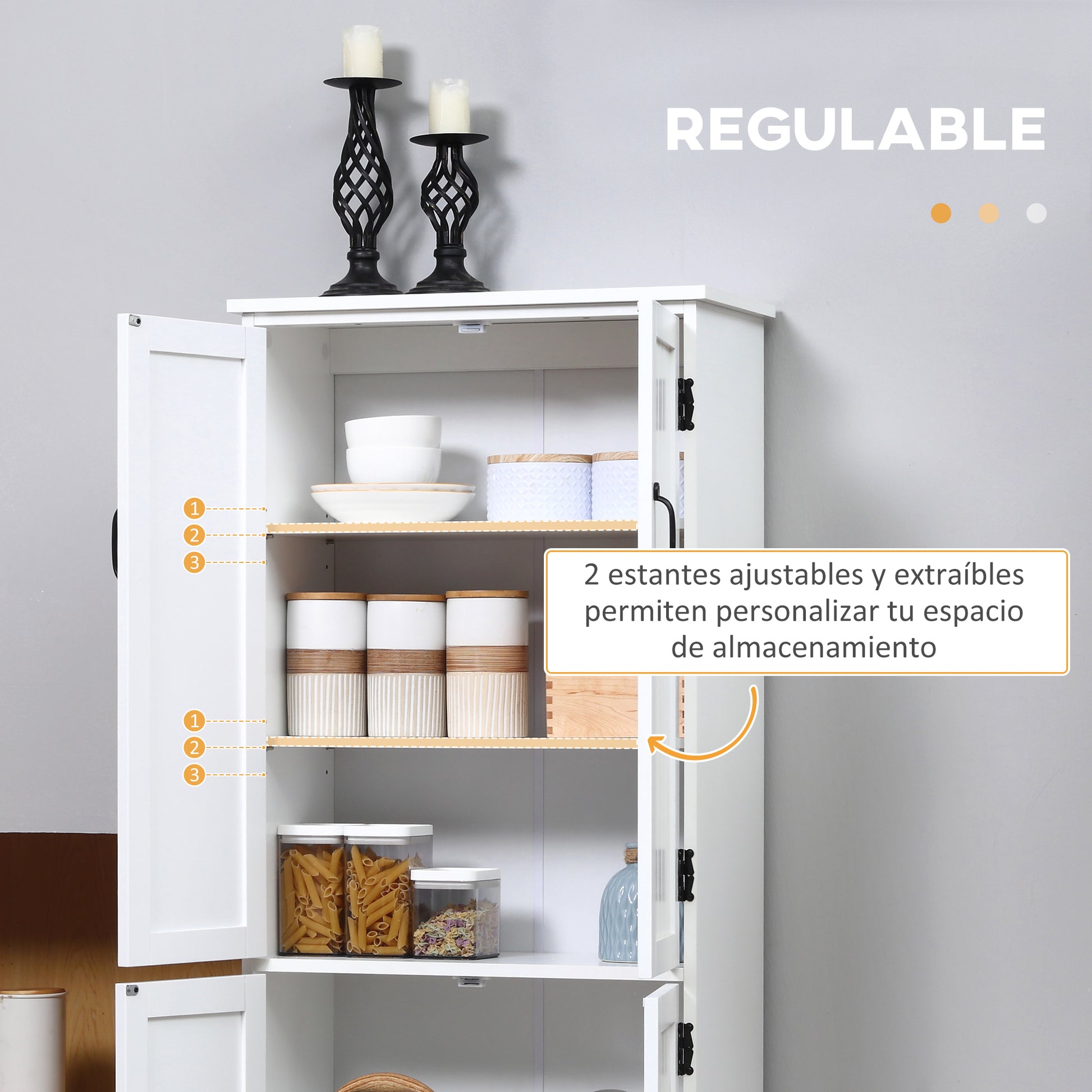 Kitchen Pantry High Sideboard Kitchen Cabinet with 4 Doors and Adjustable Shelves for Living Room Bathroom 60x30x123 cm White