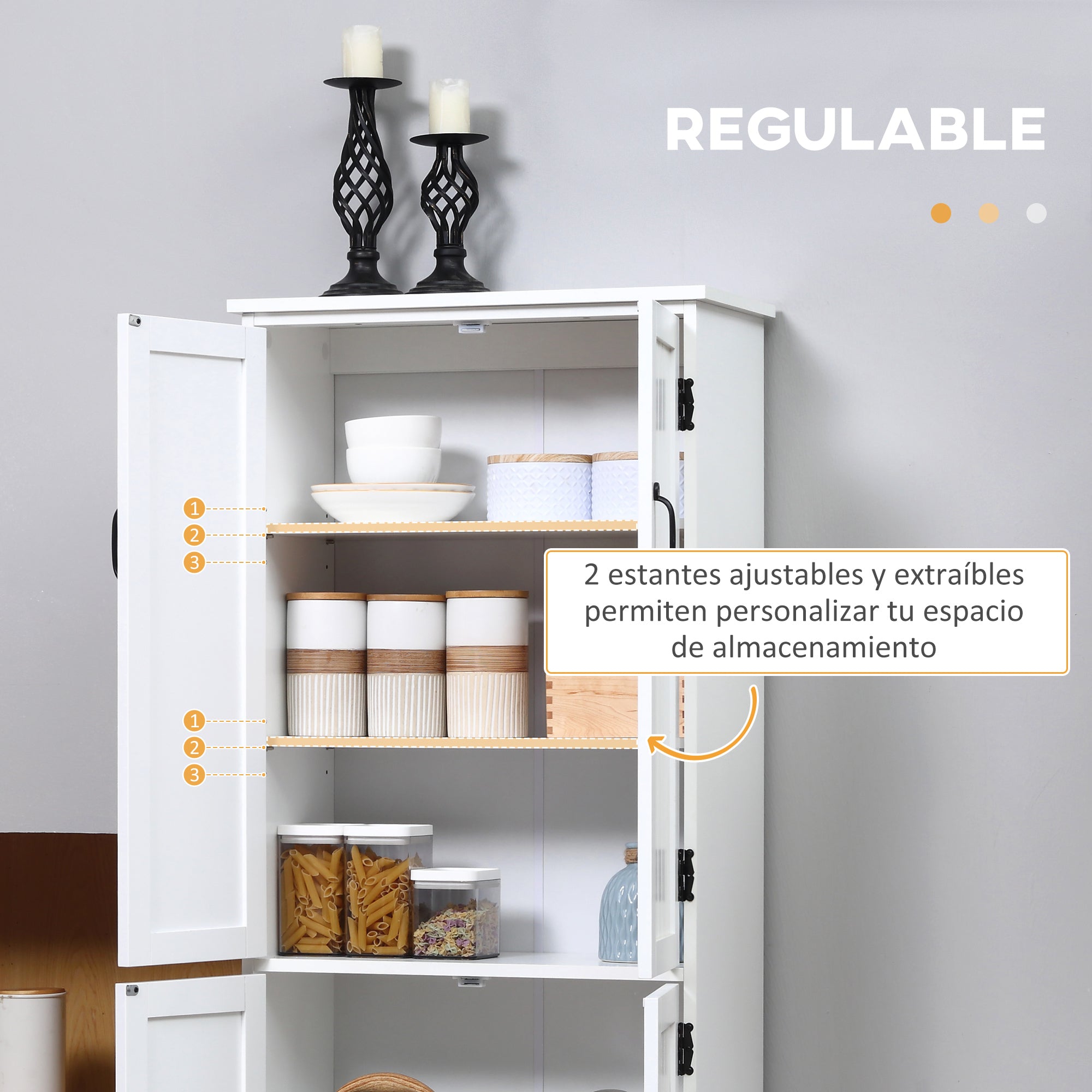 Kitchen Pantry High Sideboard Kitchen Cabinet with 4 Doors and Adjustable Shelves for Living Room Bathroom 60x30x123 cm White