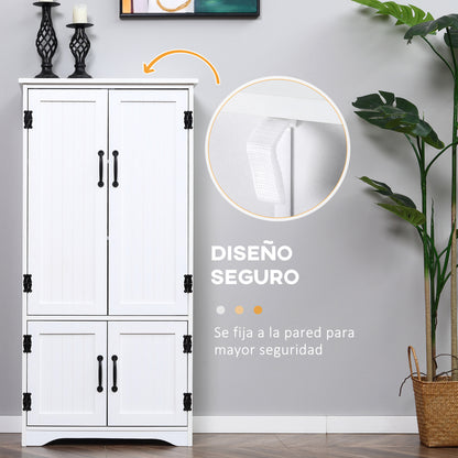 Kitchen Pantry High Sideboard Kitchen Cabinet with 4 Doors and Adjustable Shelves for Living Room Bathroom 60x30x123 cm White