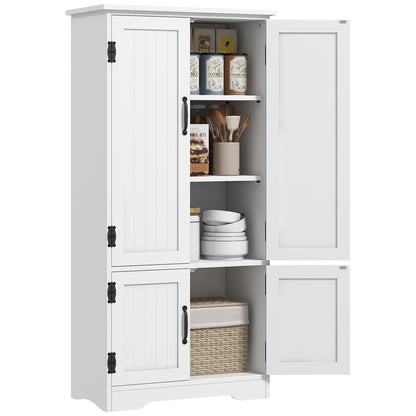 Kitchen Pantry High Sideboard Kitchen Cabinet with 4 Doors and Adjustable Shelves for Living Room Bathroom 60x30x123 cm White