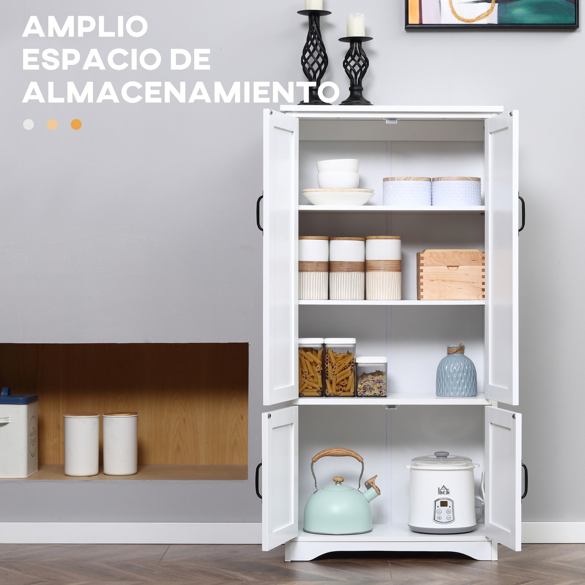 Kitchen Pantry High Sideboard Kitchen Cabinet with 4 Doors and Adjustable Shelves for Living Room Bathroom 60x30x123 cm White