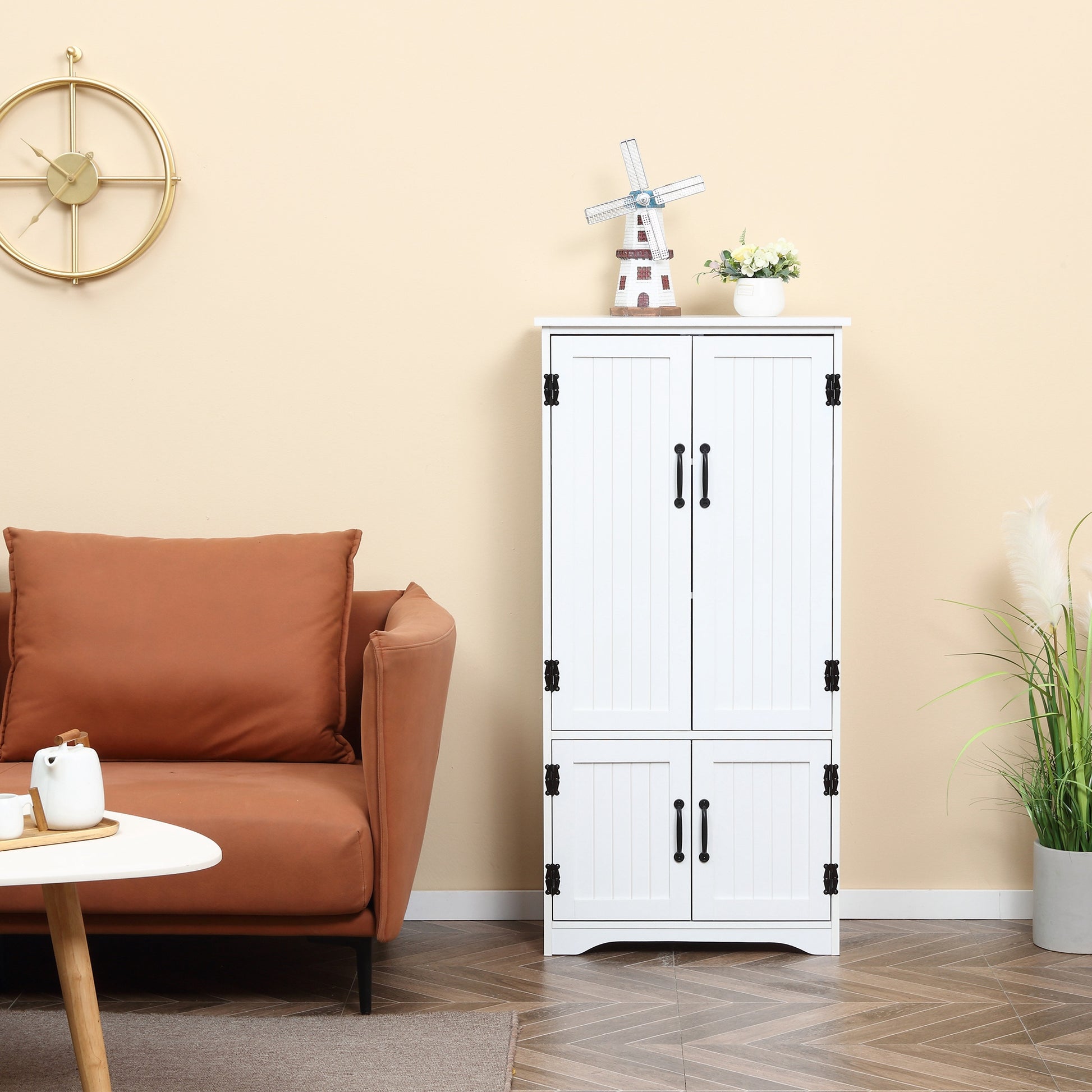 Kitchen Pantry High Sideboard Kitchen Cabinet with 4 Doors and Adjustable Shelves for Living Room Bathroom 60x30x123 cm White