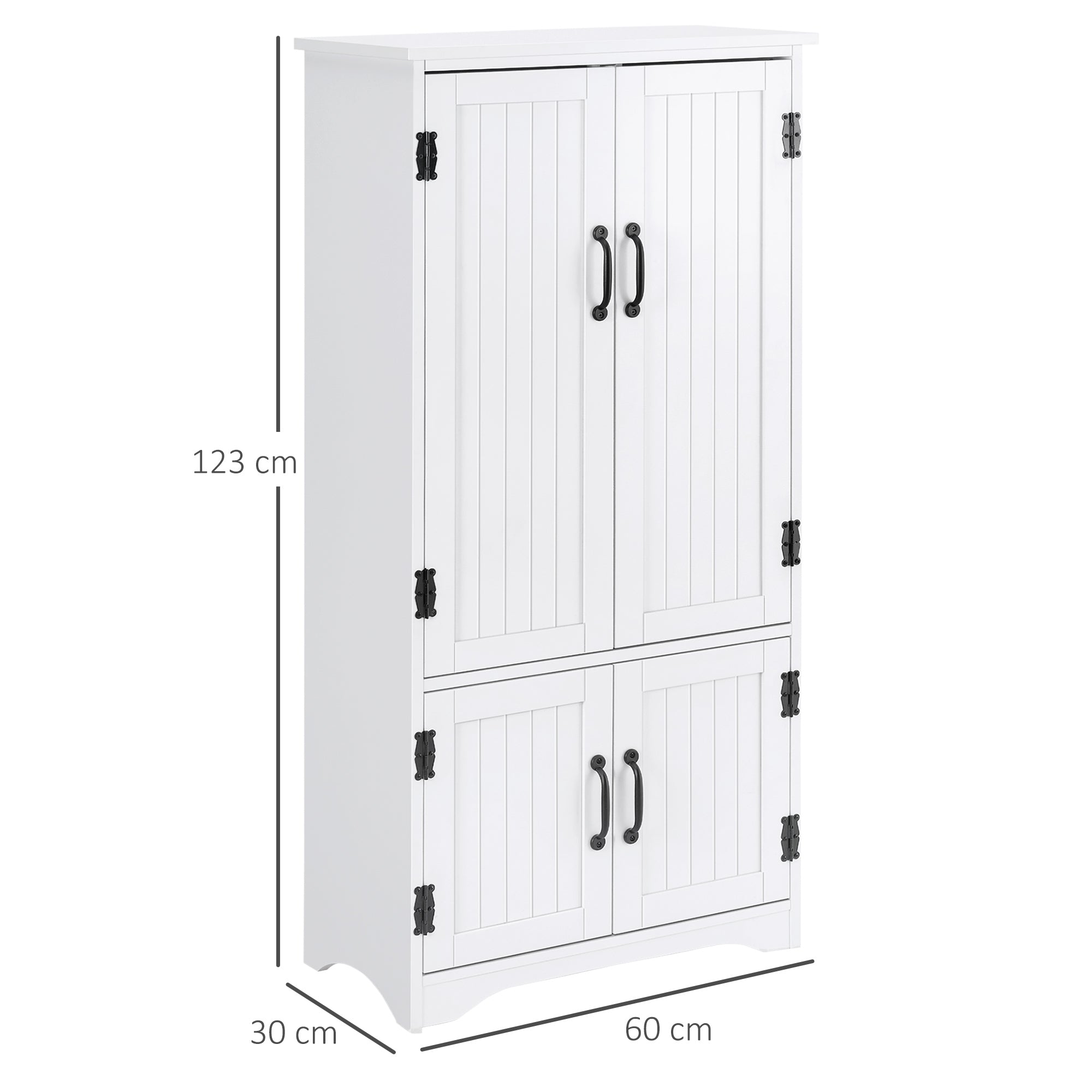 Kitchen Pantry High Sideboard Kitchen Cabinet with 4 Doors and Adjustable Shelves for Living Room Bathroom 60x30x123 cm White