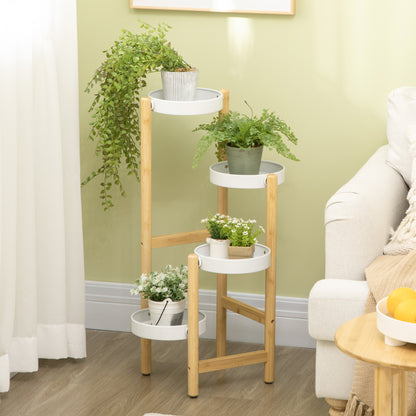 Bamboo Plant Stand Flower Stand with 4 Round Shelves Load 20 kg for Indoor and Outdoor Ø28x80 cm Natural and White