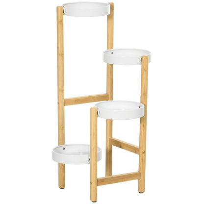 Bamboo Plant Stand Flower Stand with 4 Round Shelves Load 20 kg for Indoor and Outdoor Ø28x80 cm Natural and White