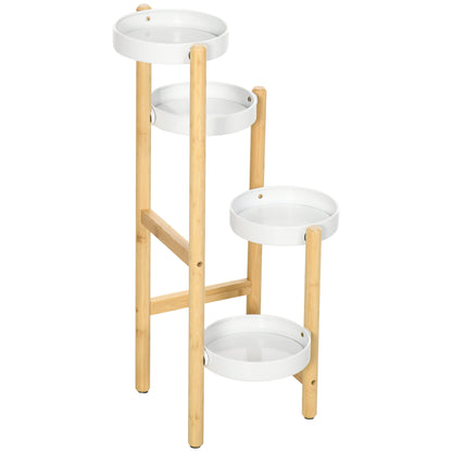 Bamboo Plant Stand Flower Stand with 4 Round Shelves Load 20 kg for Indoor and Outdoor Ø28x80 cm Natural and White