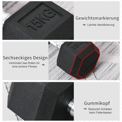 Dumbbells with knurled grip, Cast Iron Dumbbell, 1 x 15kg, Dumbbells for Men and Women, Dumbbell for Home, Gym, Strength Training