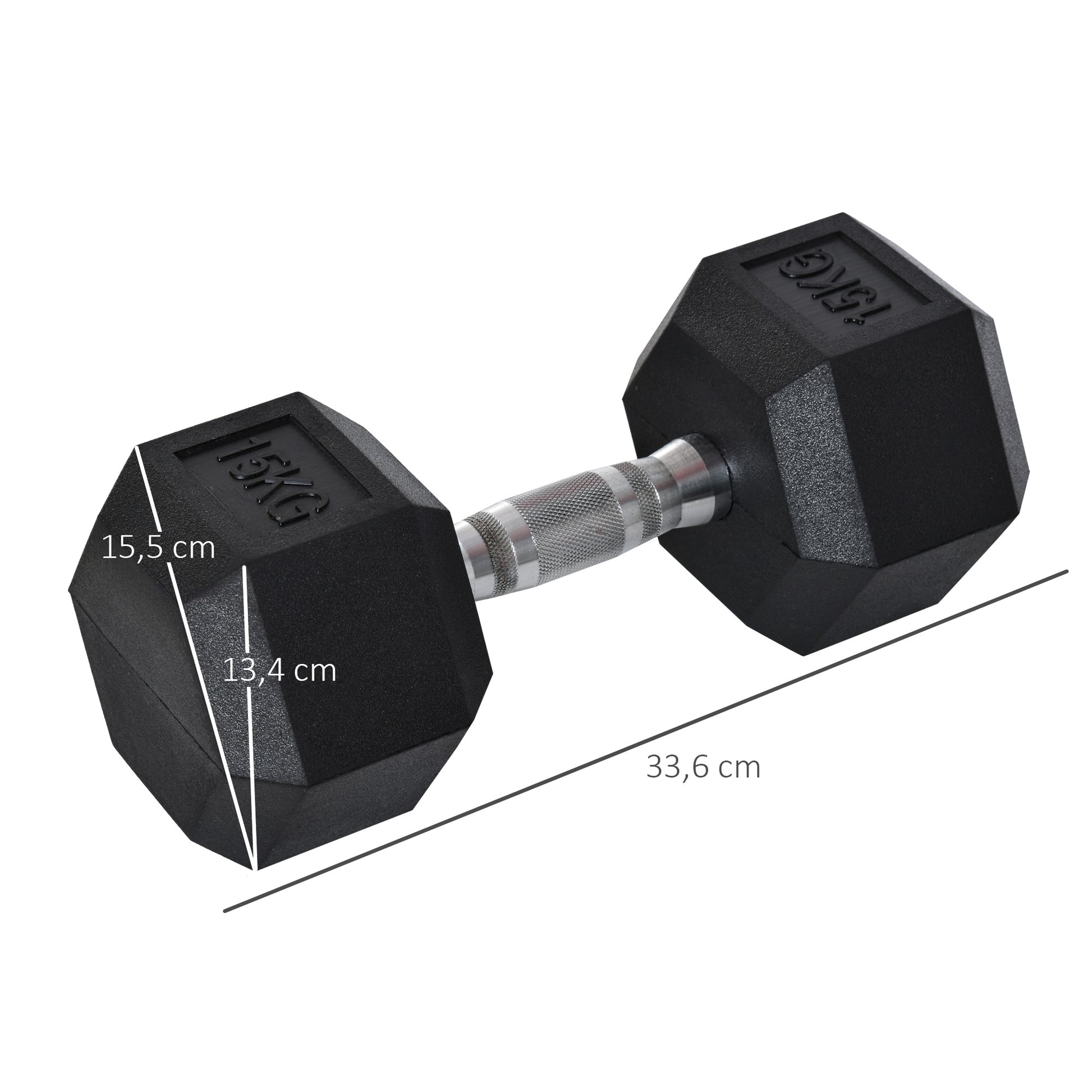 Dumbbells with knurled grip, Cast Iron Dumbbell, 1 x 15kg, Dumbbells for Men and Women, Dumbbell for Home, Gym, Strength Training