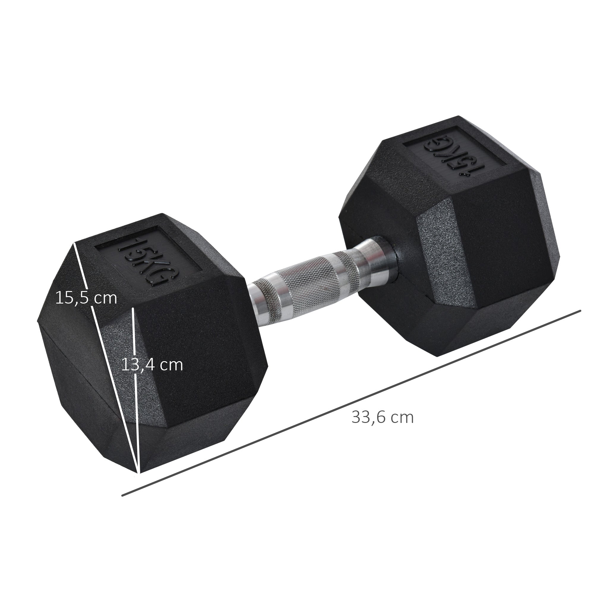 Dumbbells with knurled grip, Cast Iron Dumbbell, 1 x 15kg, Dumbbells for Men and Women, Dumbbell for Home, Gym, Strength Training