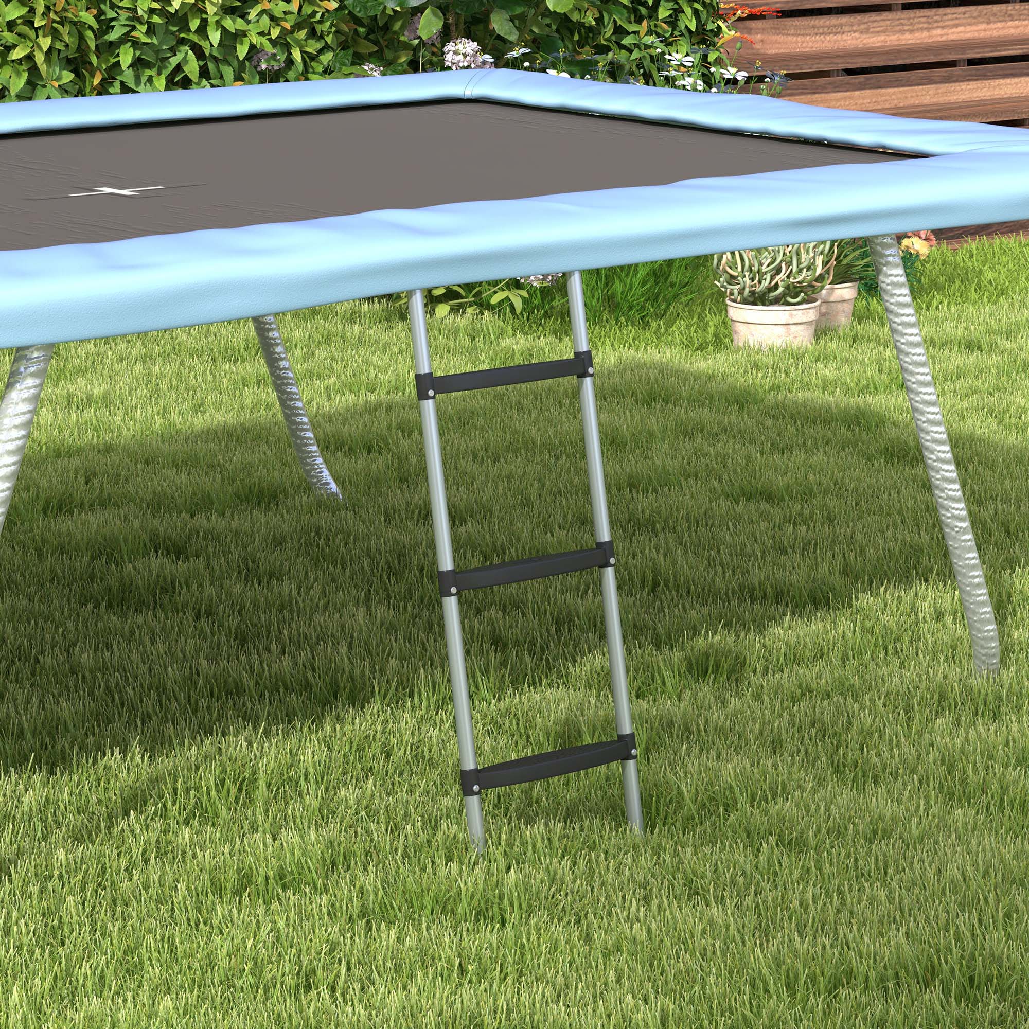 SPORTNOW Trampoline Ladder with 3 or 2 Steps, Wide Horizontal Steps, Universal Hook, 120 kg Capacity, 97 x 32 cm Silver