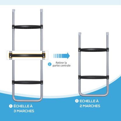 SPORTNOW Trampoline Ladder with 3 or 2 Steps, Wide Horizontal Steps, Universal Hook, 120 kg Capacity, 97 x 32 cm Silver