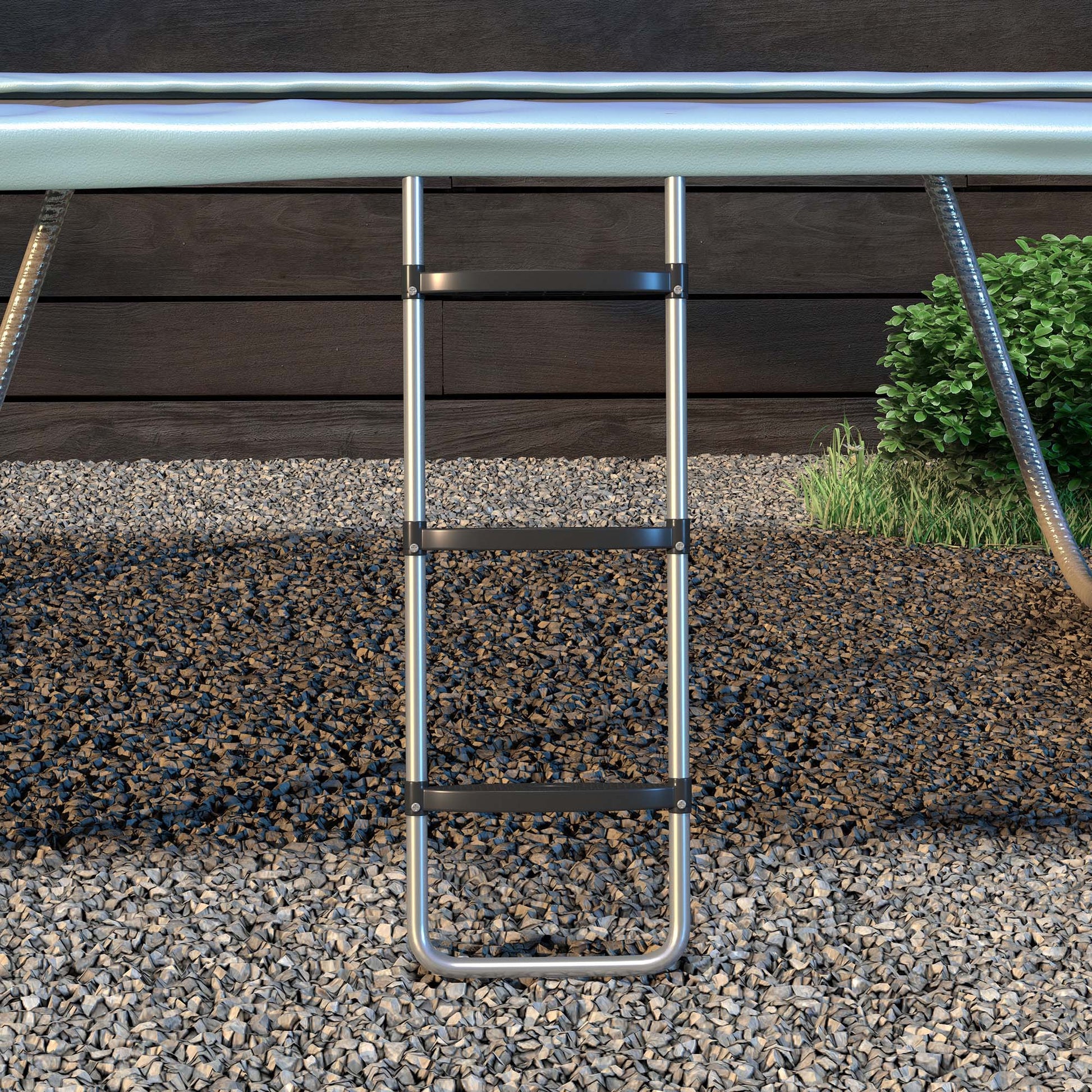 SPORTNOW Trampoline Ladder with 3 or 2 Steps, Wide Horizontal Steps, Universal Hook, 120 kg Capacity, 97 x 32 cm Silver