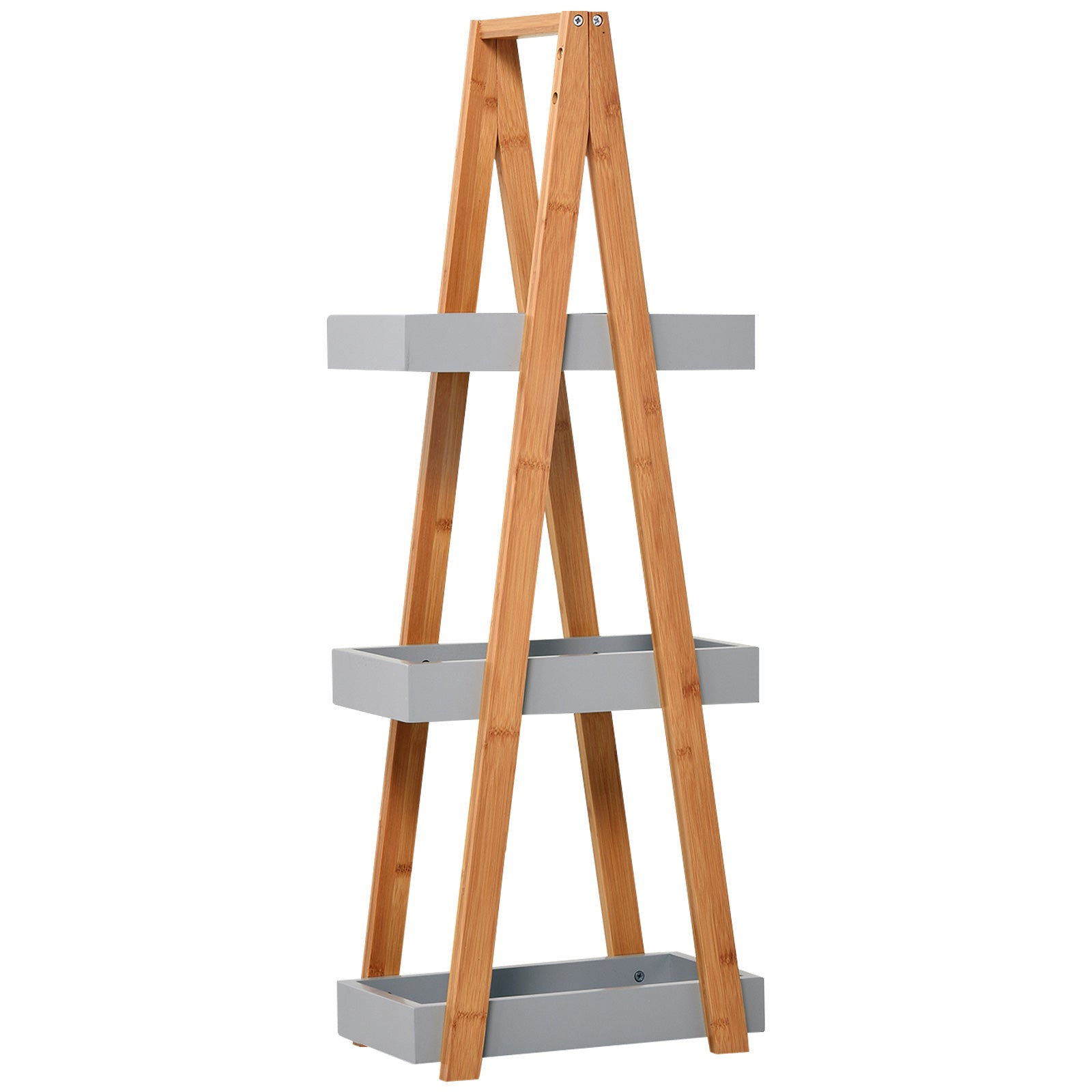 Bamboo Bathroom Shelf with 3 Shelves Storage Rack A-Frame Wooden Shelf 30x18x81 cm Natural and Gray