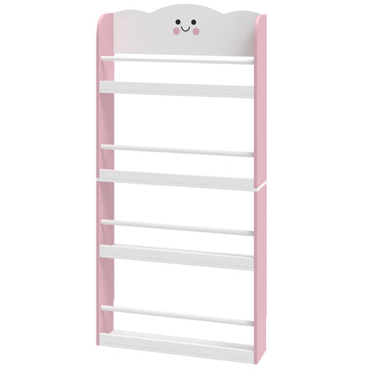 Wall-Mounted Kids Bookshelf, 4-Tier Pink Cotton Candy-Themed Storage Shelf for Playroom & Bedroom