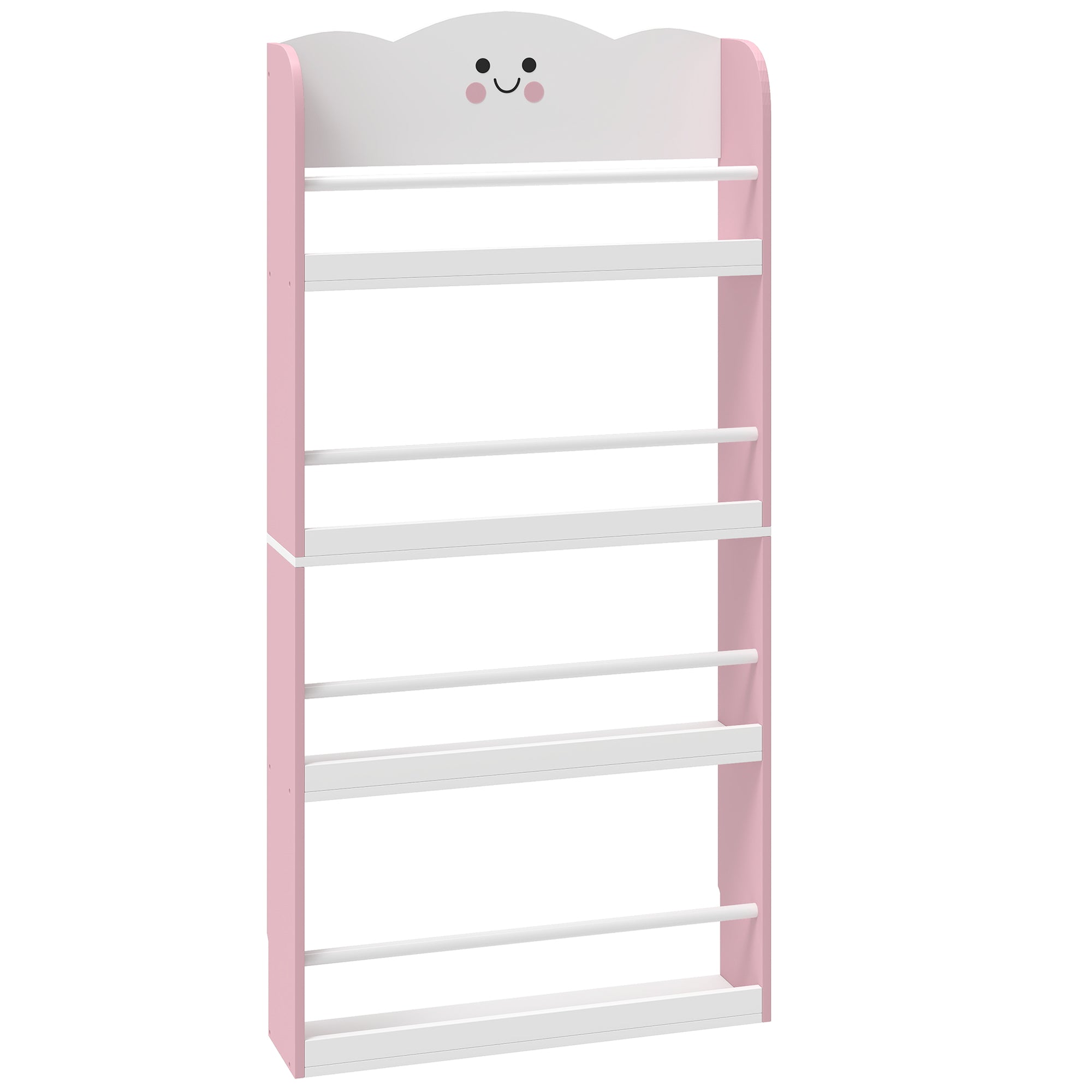 Wall-Mounted Kids Bookshelf, 4-Tier Pink Cotton Candy-Themed Storage Shelf for Playroom & Bedroom