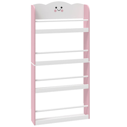 Wall-Mounted Kids Bookshelf, 4-Tier Pink Cotton Candy-Themed Storage Shelf for Playroom & Bedroom