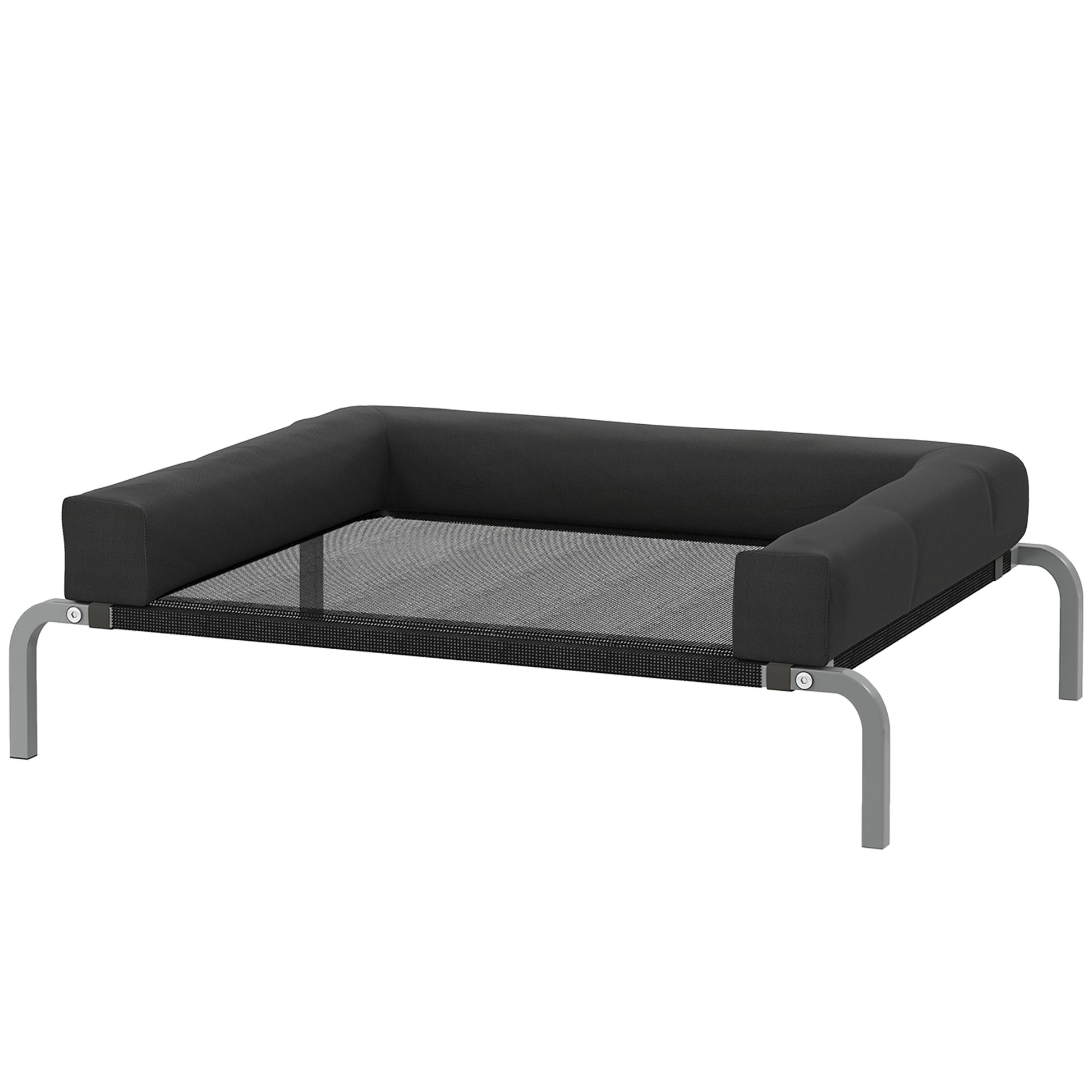 Cooling Elevated Dog Bed, Portable Indoor Outdoor Dog Cot with U-shaped Pillow, Breathable Mesh, Chew Resistant, 90 x 65 x 30 cm, Black
