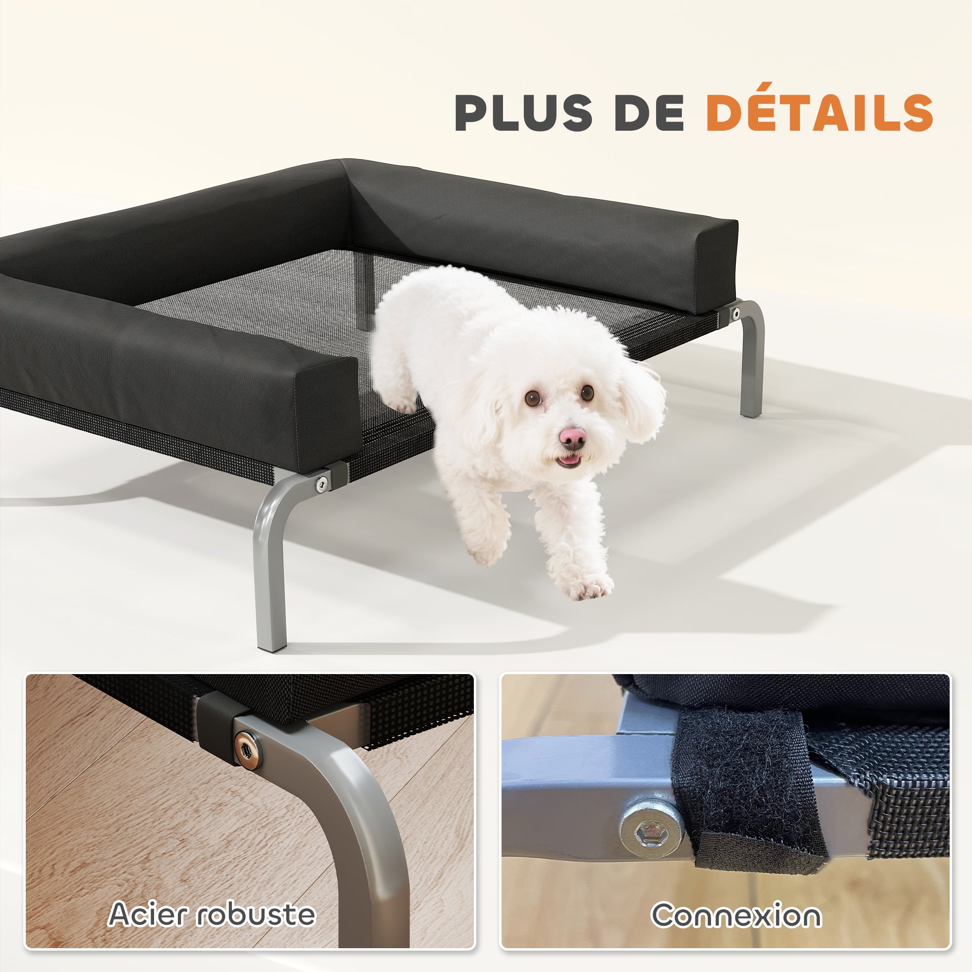 Cooling Elevated Dog Bed, Portable Indoor Outdoor Dog Cot with U-shaped Pillow, Breathable Mesh, Chew Resistant, 90 x 65 x 30 cm, Black