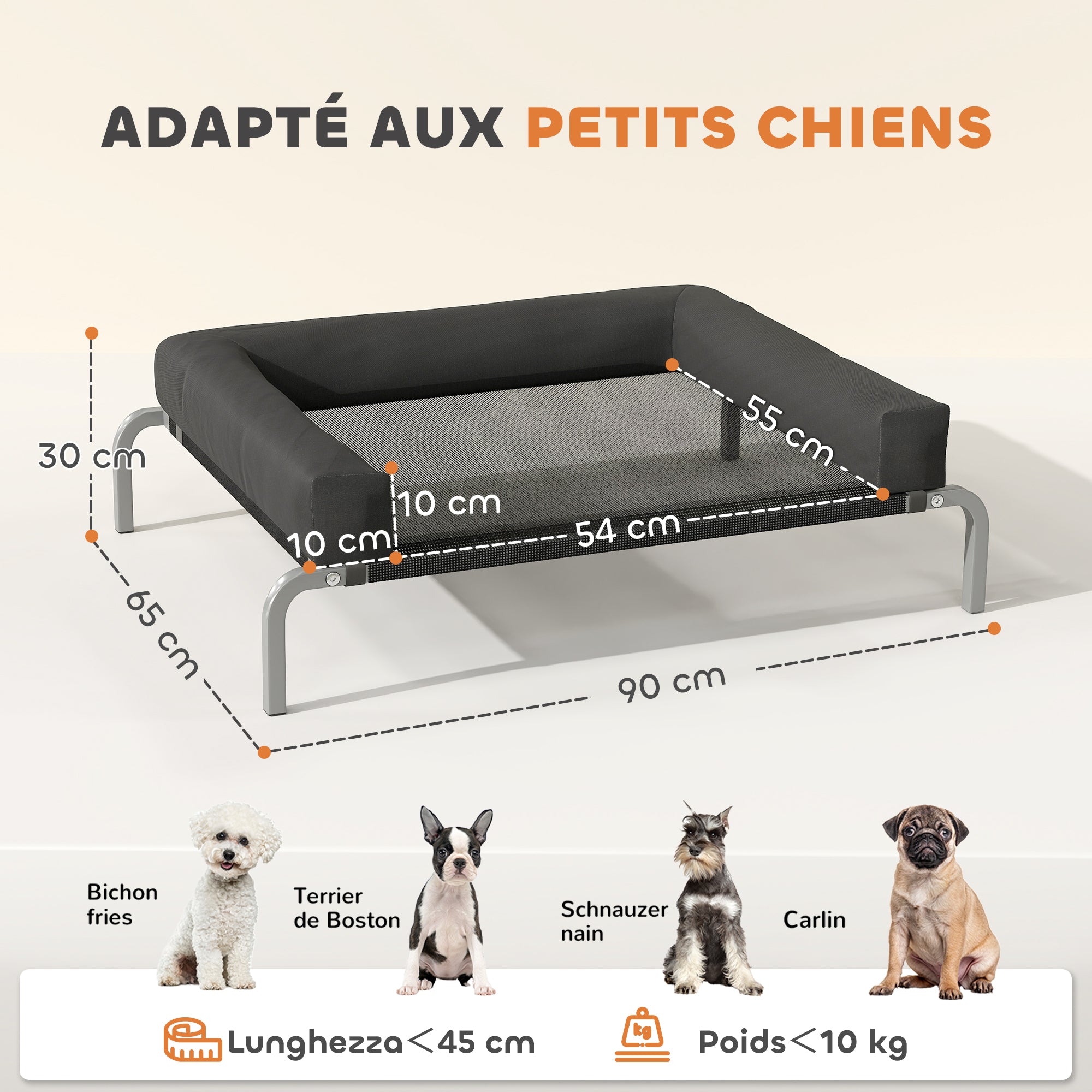 Cooling Elevated Dog Bed, Portable Indoor Outdoor Dog Cot with U-shaped Pillow, Breathable Mesh, Chew Resistant, 90 x 65 x 30 cm, Black