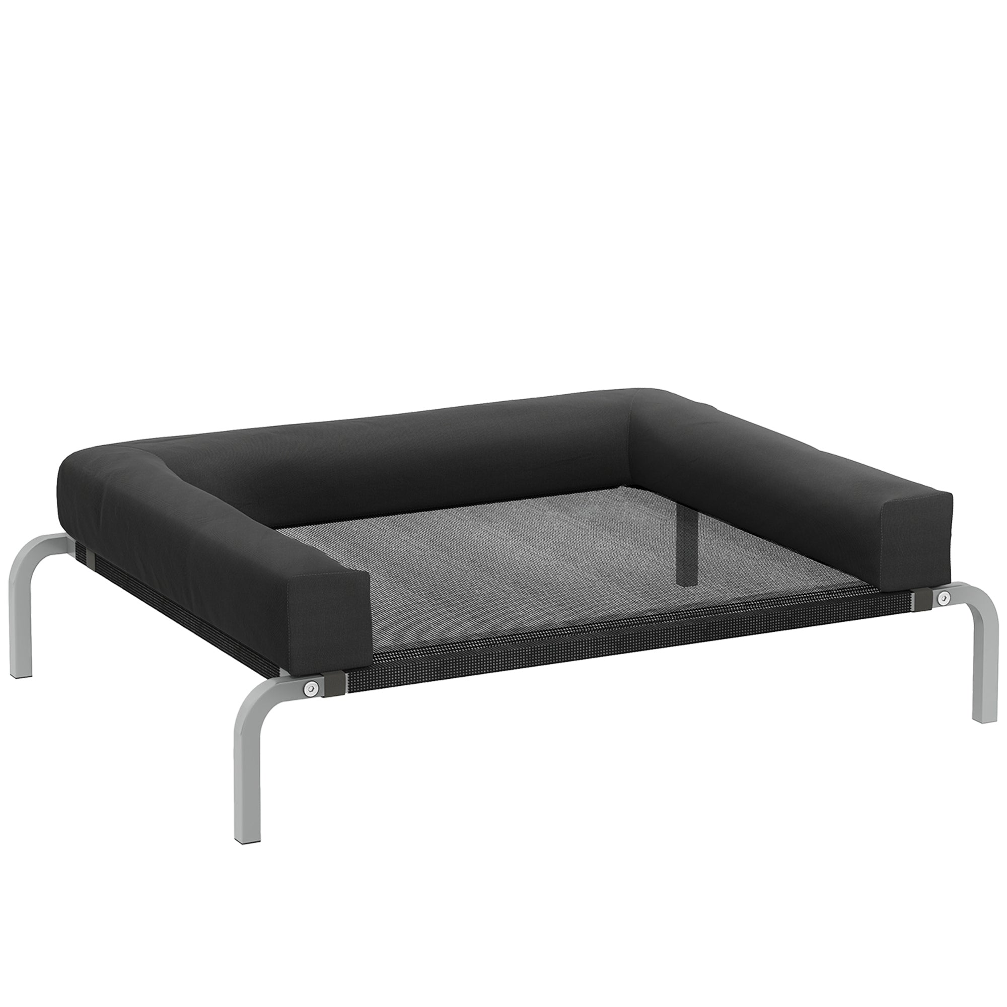 Cooling Elevated Dog Bed, Portable Indoor Outdoor Dog Cot with U-shaped Pillow, Breathable Mesh, Chew Resistant, 90 x 65 x 30 cm, Black