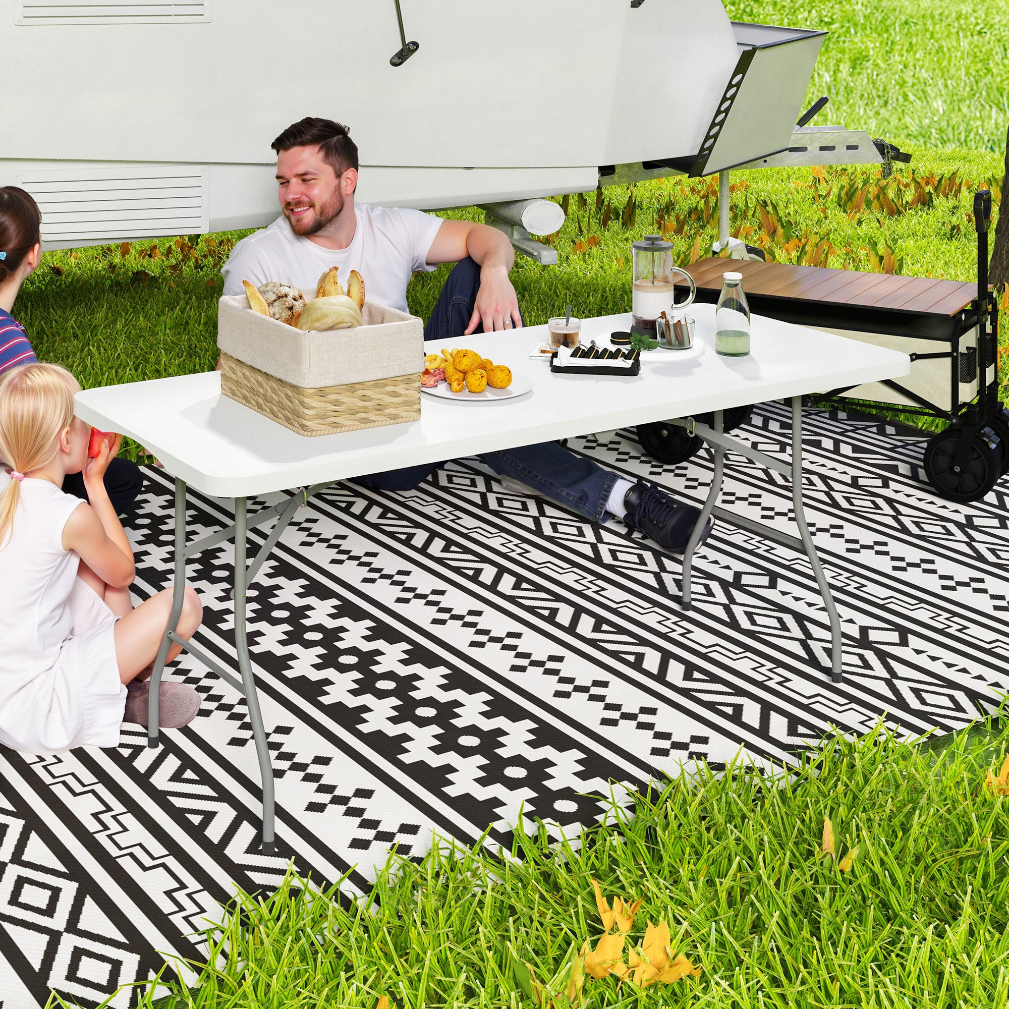 Folding Garden Table 180 x 74 cm Weatherproof Buffet Table with Carry Handle Folding Table Camping Table for Garden Terrace and Balcony White