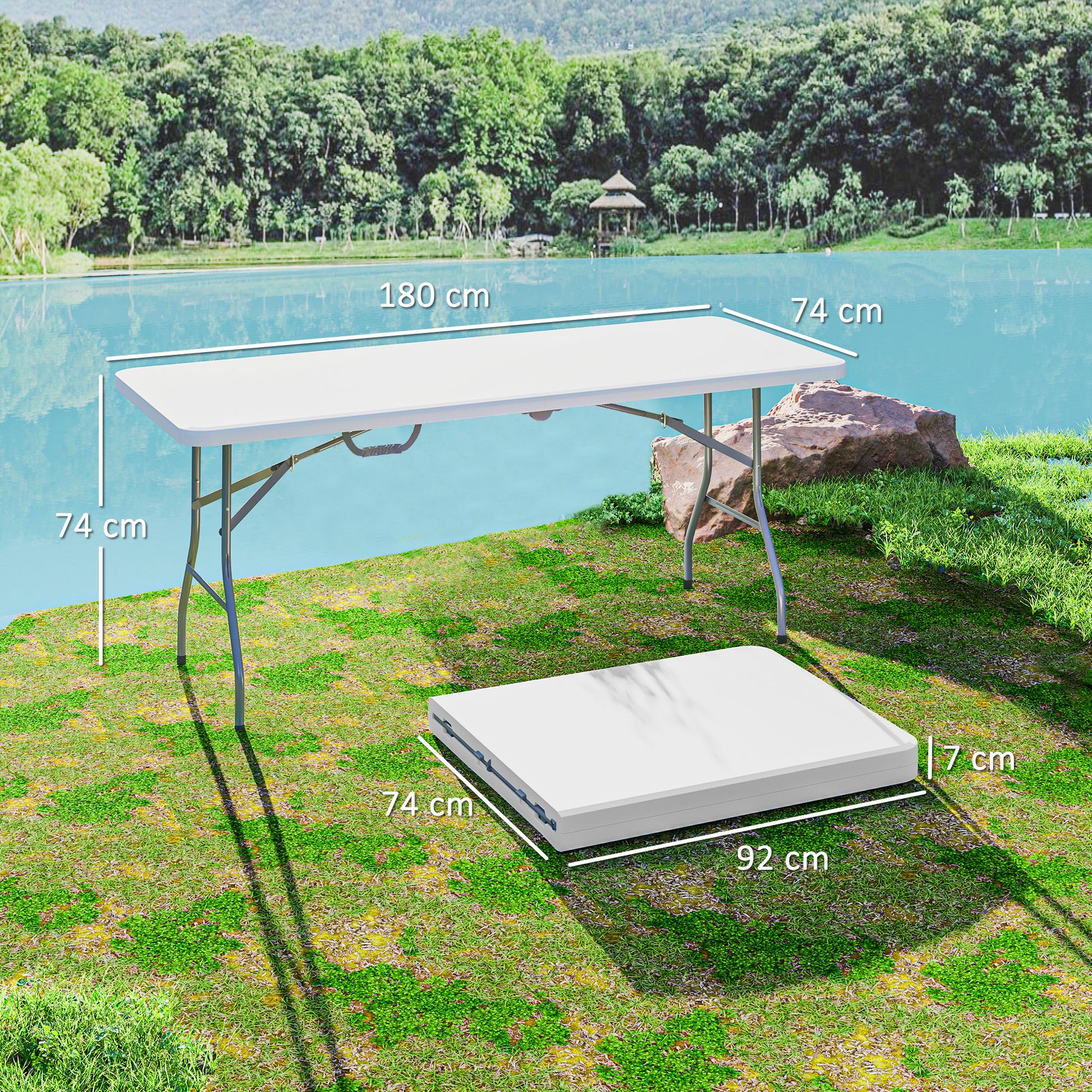 Folding Garden Table 180 x 74 cm Weatherproof Buffet Table with Carry Handle Folding Table Camping Table for Garden Terrace and Balcony White