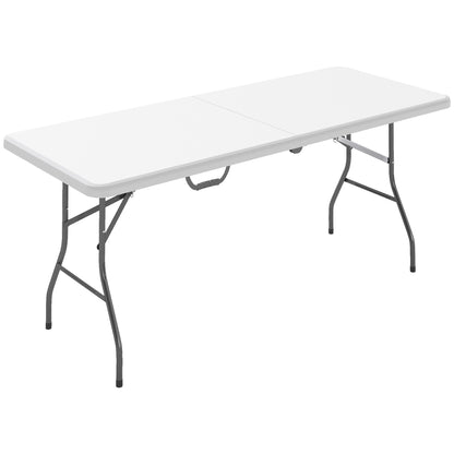 Folding Garden Table 180 x 74 cm Weatherproof Buffet Table with Carry Handle Folding Table Camping Table for Garden Terrace and Balcony White