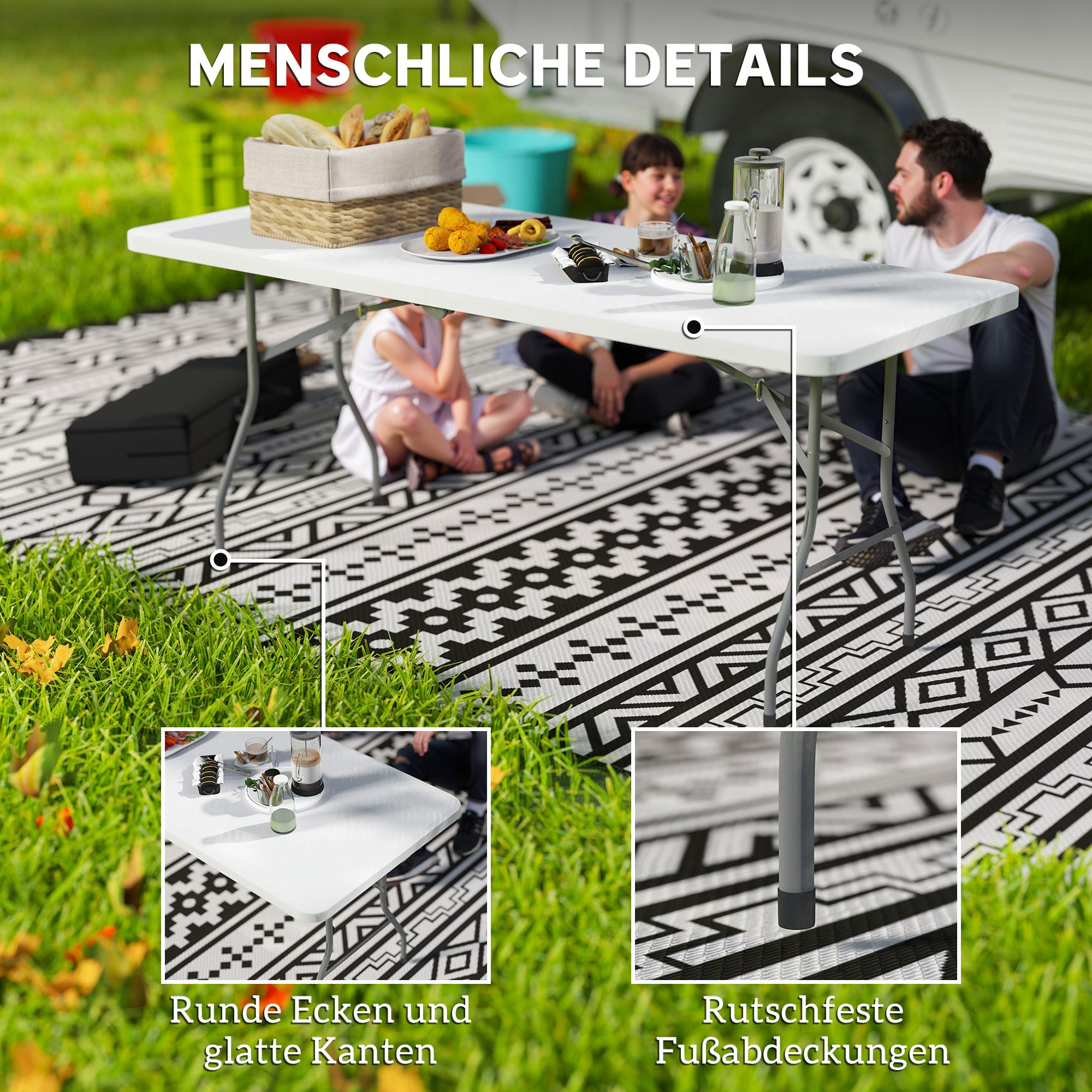 Folding Garden Table 180 x 74 cm Weatherproof Buffet Table with Carry Handle Folding Table Camping Table for Garden Terrace and Balcony White