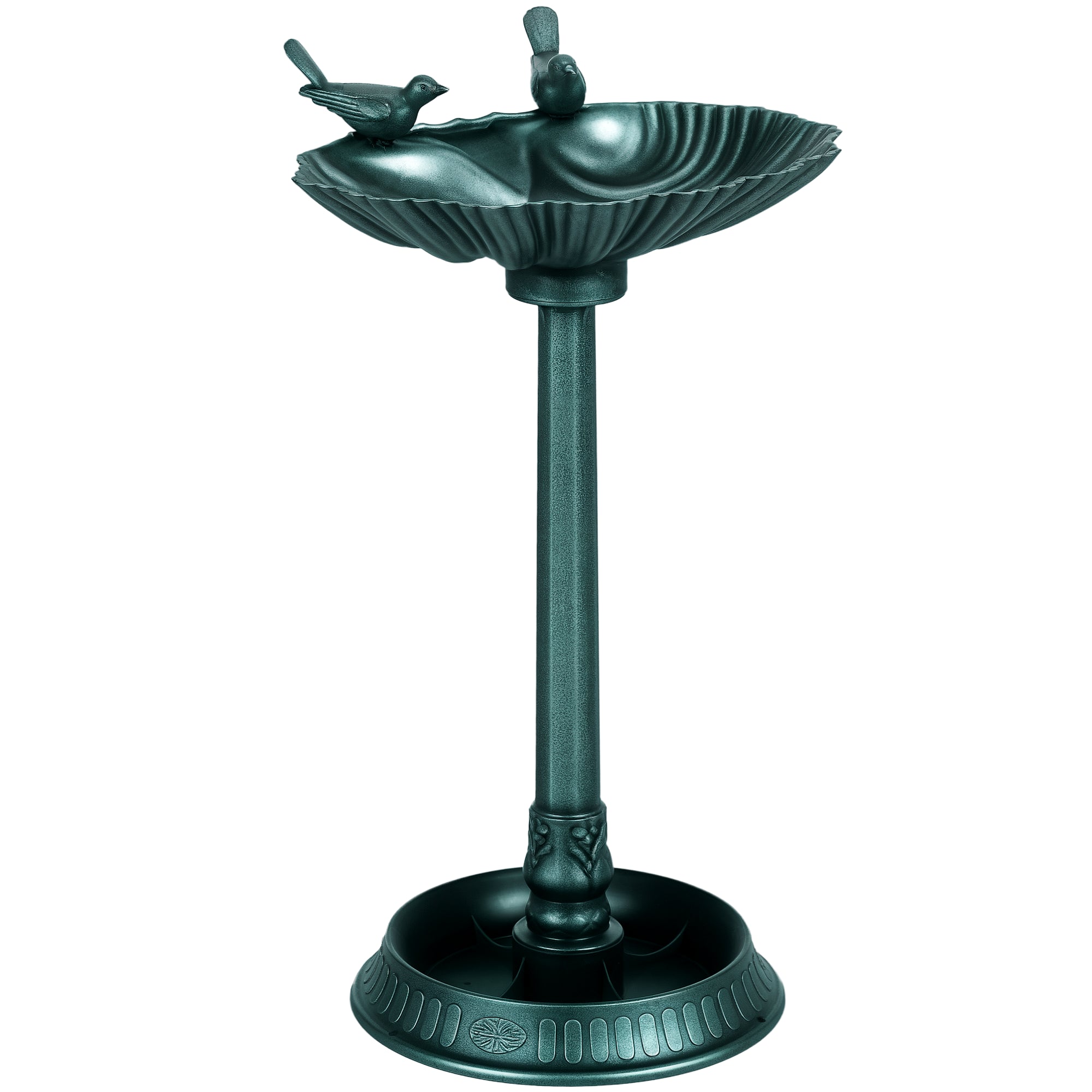 Standing Bird Bath, Plastic Bird Bath, Frost-Proof Bird Basin, Winter-Proof Watering Hole for Wild Birds, Water Tray, Watering Spot for Garden Patio 49.5 x 38 x 81 cm, Dark Green