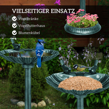 Standing Bird Bath, Plastic Bird Bath, Frost-Proof Bird Basin, Winter-Proof Watering Hole for Wild Birds, Water Tray, Watering Spot for Garden Patio 49.5 x 38 x 81 cm, Dark Green