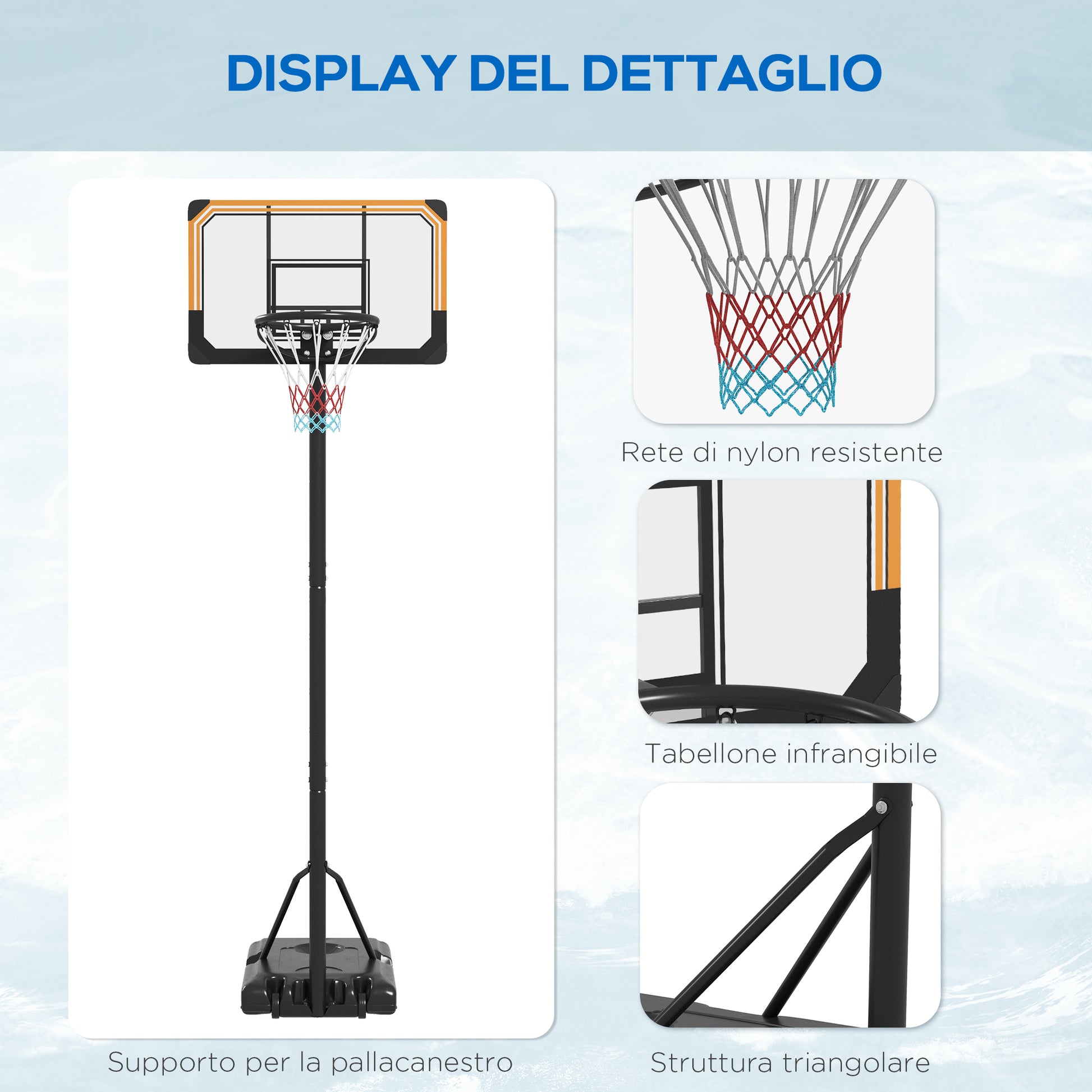 SPORTNOW Adjustable Height Basketball Hoop with Fillable Base and Wheels, in PC, Steel, and Polyester, Black