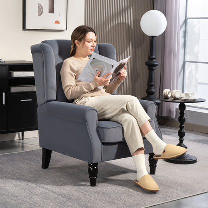 Wingback Armchair with Armrests, Tufted Lounge Chair with Cushion, High Back Velvet-Look Accent Chair with Wooden Legs, Gray
