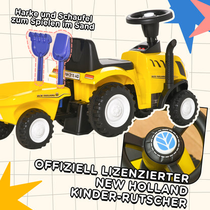 Sit-on Digger NEW HOLLAND Ride-on Digger with Steering Wheel Lights Shovel Children's Digger with Storage Space under Seat Ride-on Digger Vehicle for Sitting up to 25kg, Sit-on for Children 1-3 Years Yellow