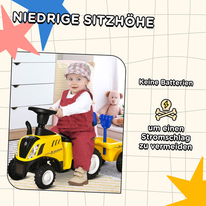 Sit-on Digger NEW HOLLAND Ride-on Digger with Steering Wheel Lights Shovel Children's Digger with Storage Space under Seat Ride-on Digger Vehicle for Sitting up to 25kg, Sit-on for Children 1-3 Years Yellow