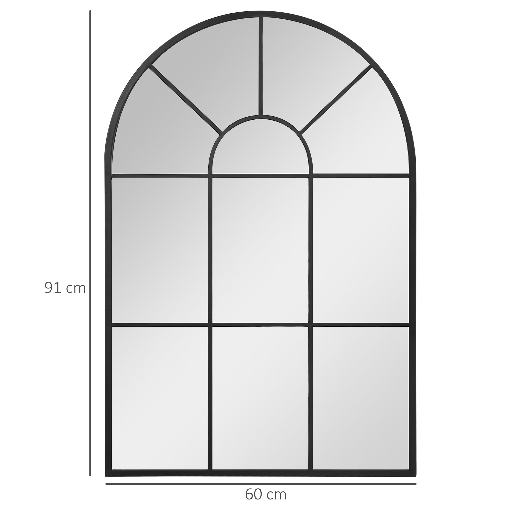 Wall Mirror 91 x 60 cm Window Mirror with Metal Frame Decorative Hanging Mirror Hall Mirror for Bedroom Living Room Black